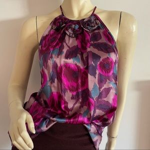 Silk floral tank top with 3D flowers